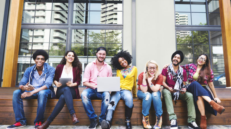 Diverse Group People Hanging Out Campus Concept